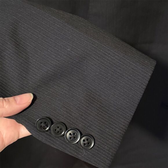 Armani Collezioni Men's Black Striped Wool Blazer Jacket 44r Formal - Picture 3 of 9